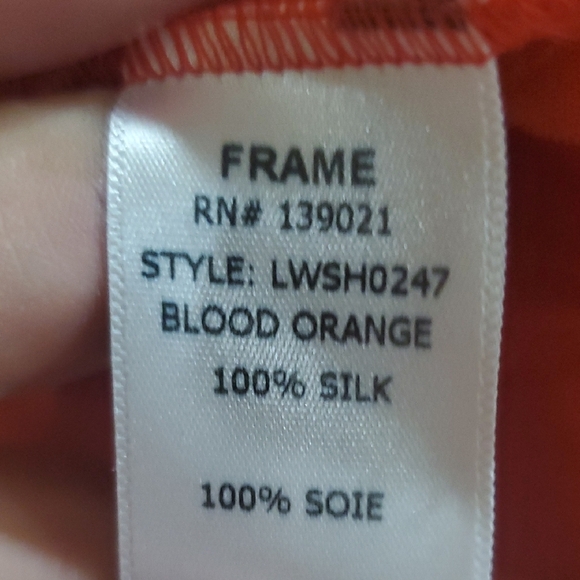 Frame Denim Red Button Down Silk Mock Collar Blouse - Picture 7 of 8